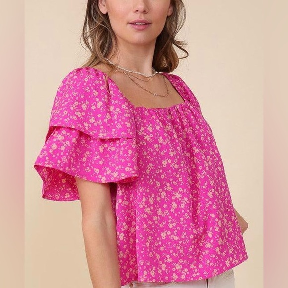 🩷 NWT! Pink Floral Ruffle Blouse - Picture 4 of 9